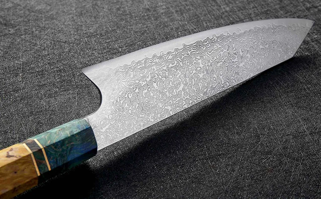 Santoku Damastmesser - exklusives Profimesser - 62 Schichten Damaststahl - jeder Holzgriff ein Unikat